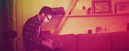 Me, tapping away at a keyboard